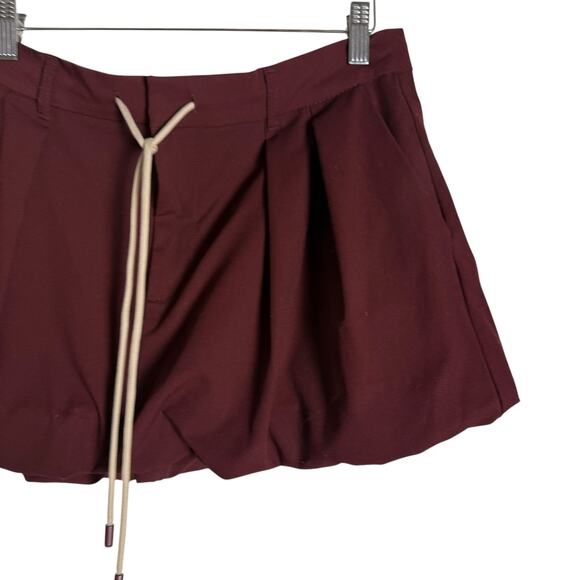 Zara Solid Maroon Balloon Drawstring Mini Skirt Size Medium - Picture 4 of 8